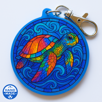 Stained Glass Rainbow Sea turtle | Scannable NFC Keychain
