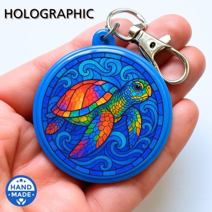 Stained Glass Rainbow Sea turtle | Scannable NFC Keychain