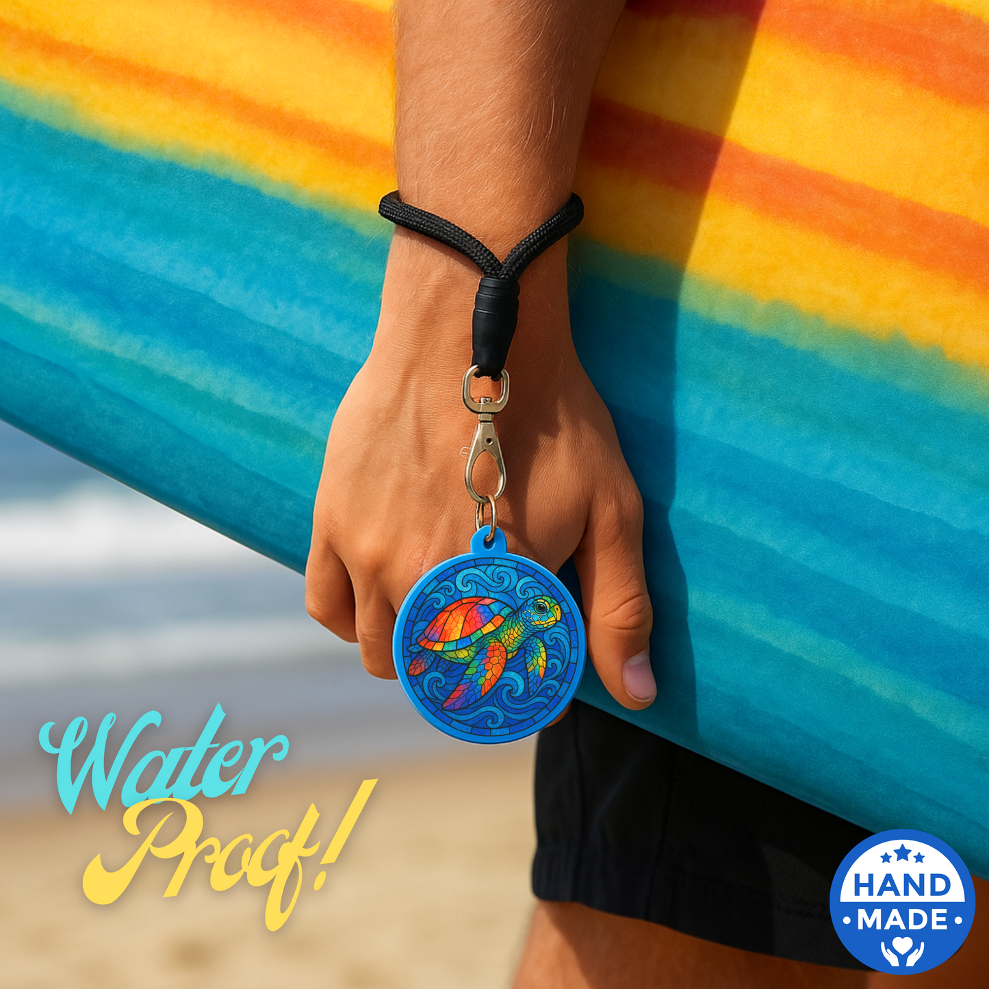 Stained Glass Rainbow Sea turtle | Scannable NFC Keychain