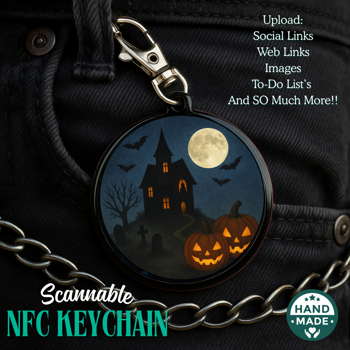 Haunted House Halloween Scannable NFC Keychain