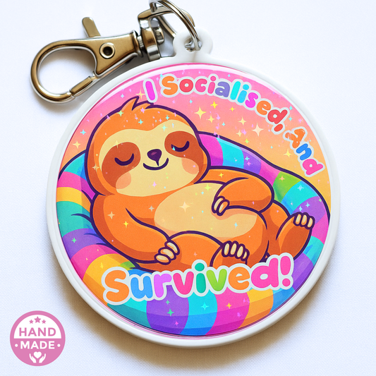 I Socialised And Survived! Funny Introvert Sloth Neurodivergent Autism ADHD | Scannable NFC Keychain