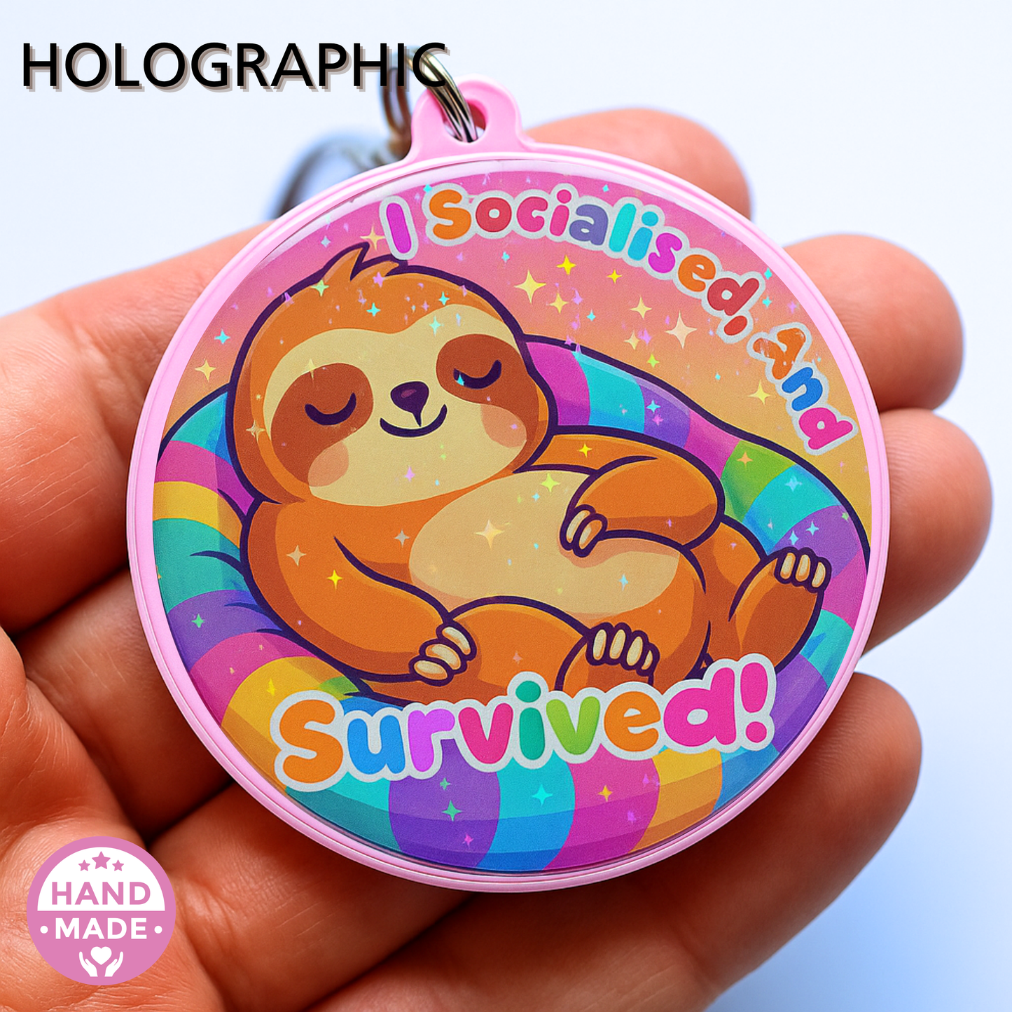 I Socialised And Survived! Funny Introvert Sloth Neurodivergent Autism ADHD | Scannable NFC Keychain