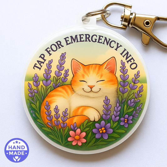 Lavender Cat | Emergency Alert Scannable NFC Keychain