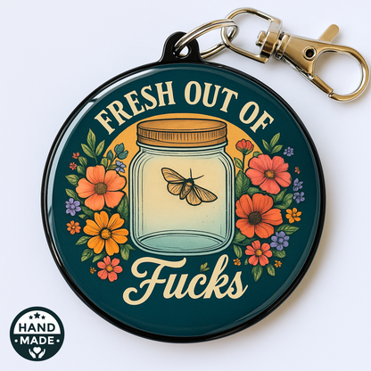 Fresh Out Of Fucks - Green | Funny Sarcastic Jar Of Fucks | Scannable NFC Keychain