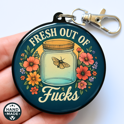 Fresh Out Of Fucks - Green | Funny Sarcastic Jar Of Fucks | Scannable NFC Keychain