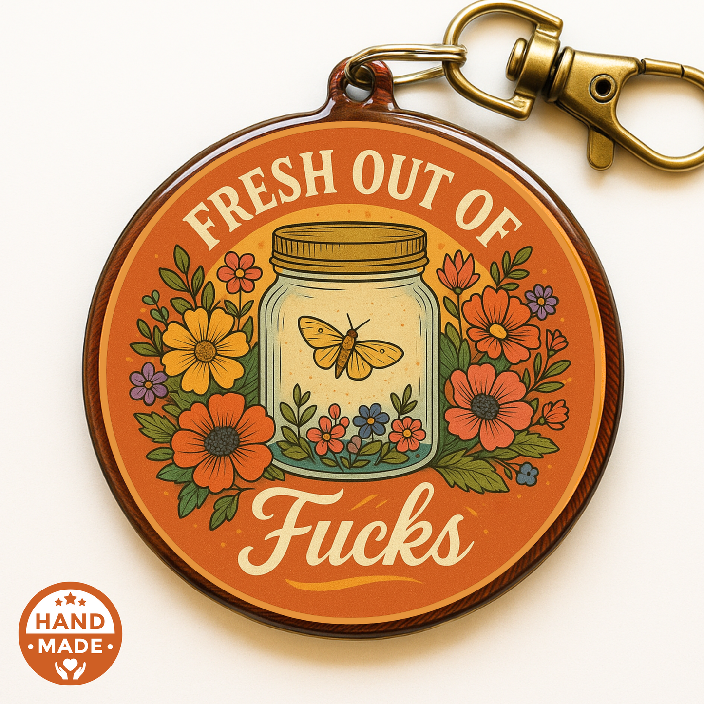 Fresh Out Of Fucks - Orange | Funny Sarcastic Jar Of Fucks | Scannable NFC Keychain