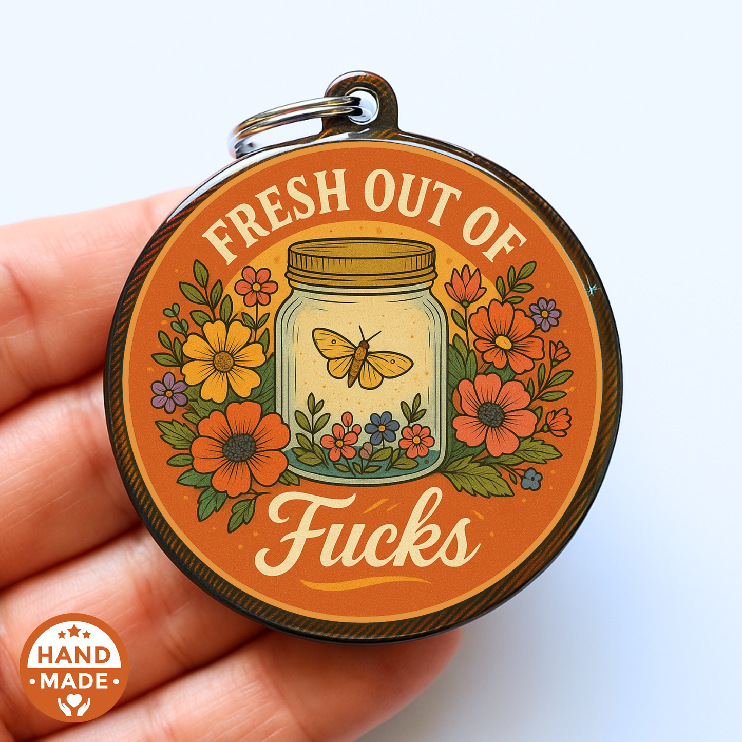 Fresh Out Of Fucks - Orange | Funny Sarcastic Jar Of Fucks | Scannable NFC Keychain