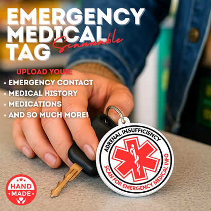 Adrenal Insufficiency |  Emergency Alert Tag | Emergency Alert Scannable NFC Keychain