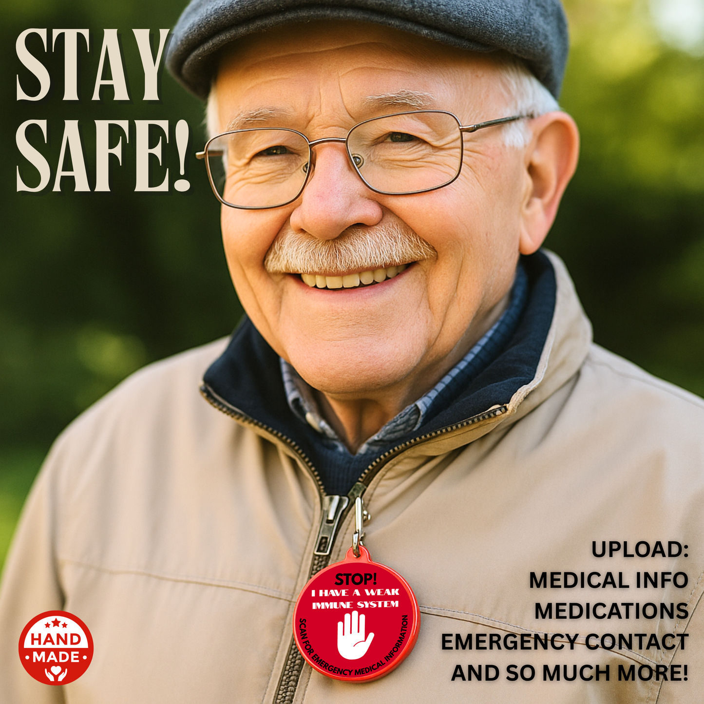 STOP - I Have A Weak Immune System |  immunosuppressed Emergency Alert Tag | Emergency Alert Scannable NFC Keychain