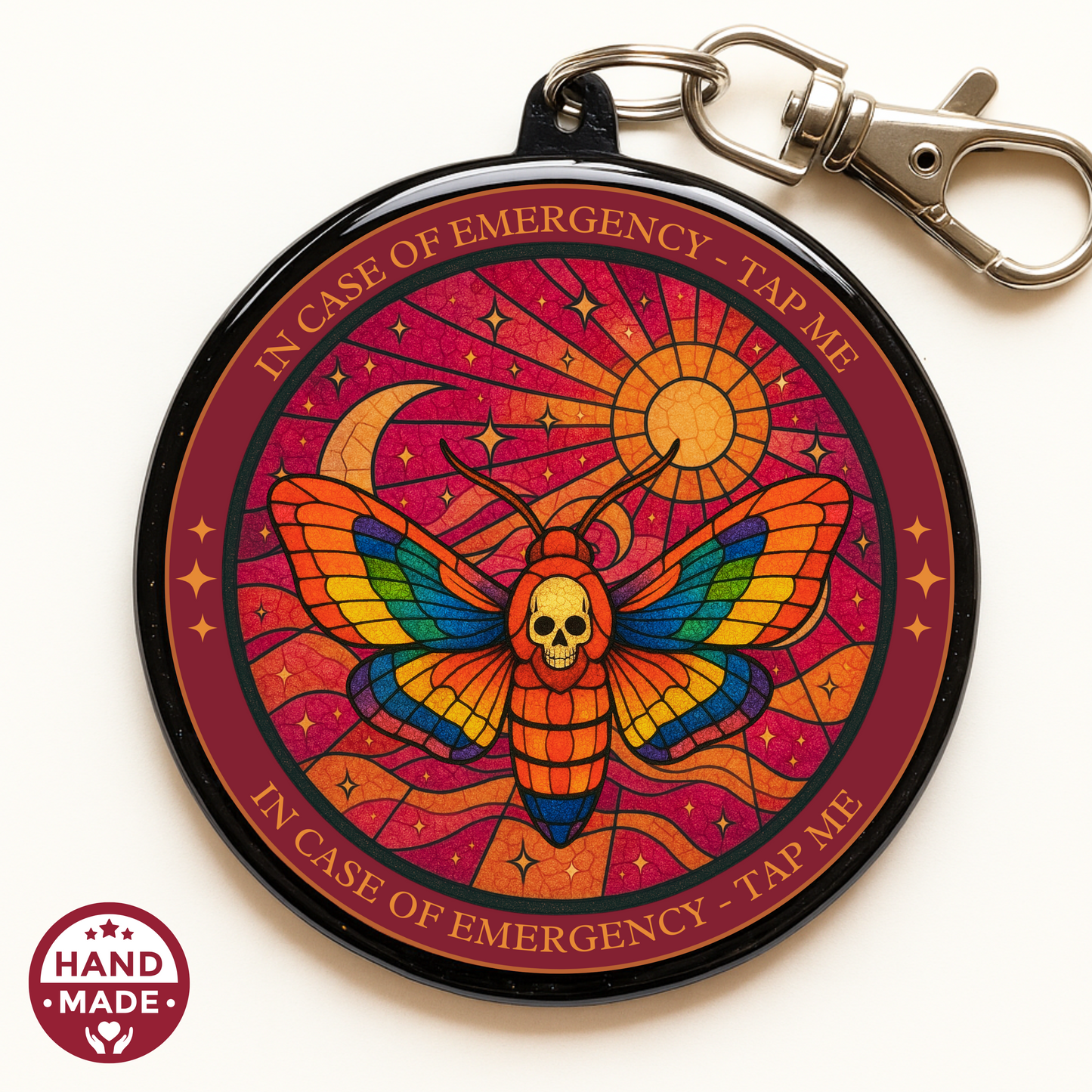 Red Celestial Moth |  Witchy Emergency Alert Scannable NFC Keychain