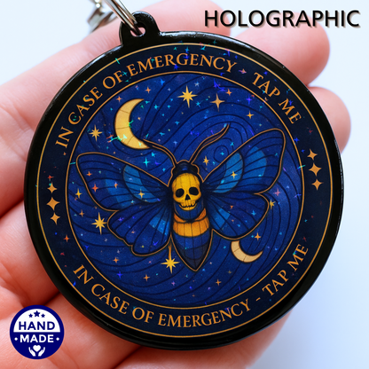 Blue Celestial Moth |  Witchy Emergency Alert Scannable NFC Keychain
