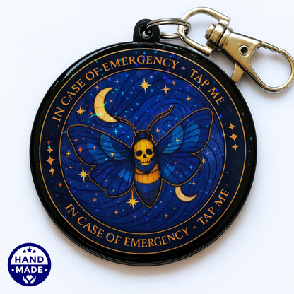 Blue Celestial Moth |  Witchy Emergency Alert Scannable NFC Keychain