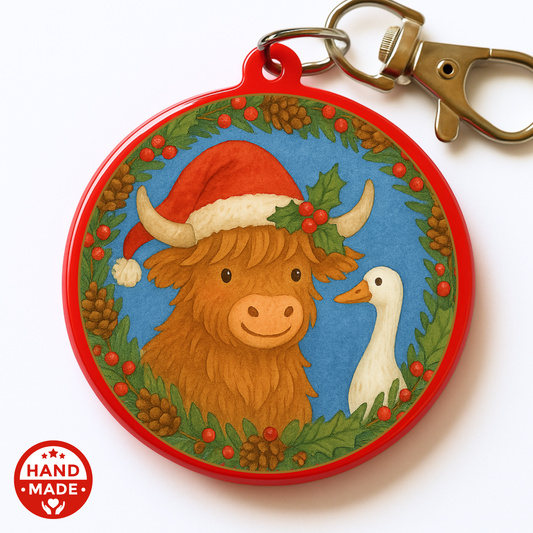 Christmas Friends | Highland Cow and Goose | Merry Christmas Scannable NFC Keychain