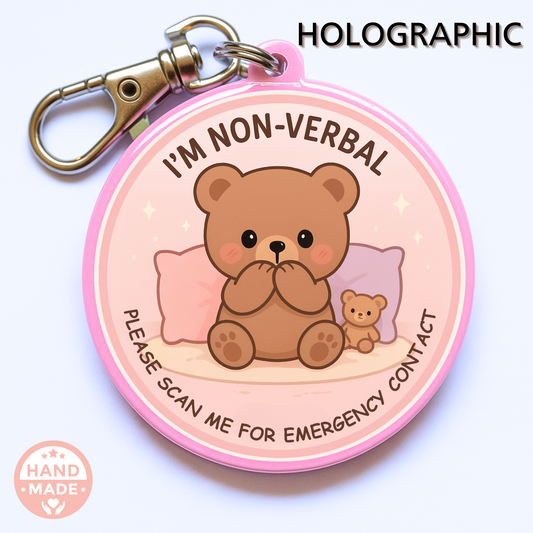 Non-Verbal Bear | In Case Of Emergency | Emergency Contact For Kids | Lost | Scannable NFC Keychain