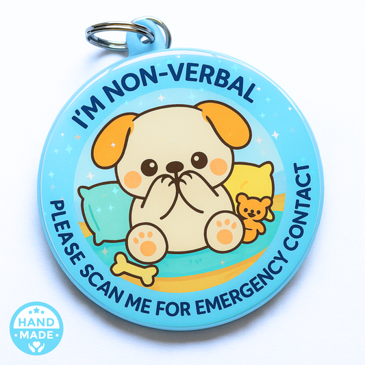 Non-Verbal Puppy | In Case Of Emergency | Emergency Contact For Kids | Lost | Scannable NFC Keychain