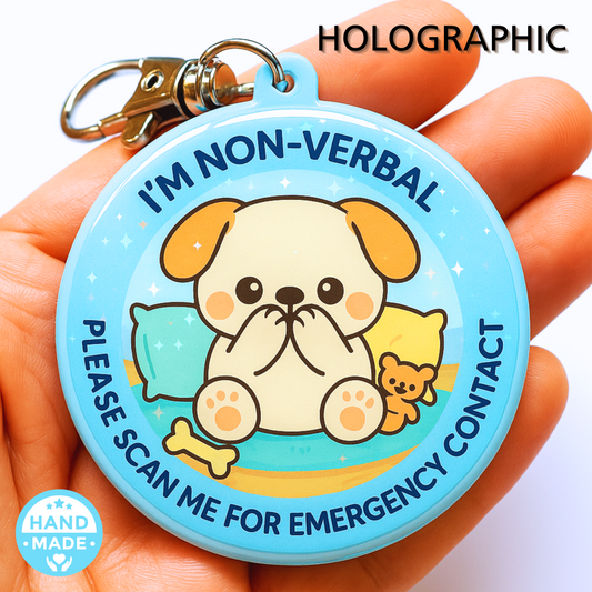 Non-Verbal Puppy | In Case Of Emergency | Emergency Contact For Kids | Lost | Scannable NFC Keychain