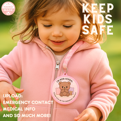 Non-Verbal Bear | In Case Of Emergency | Emergency Contact For Kids | Lost | Scannable NFC Keychain