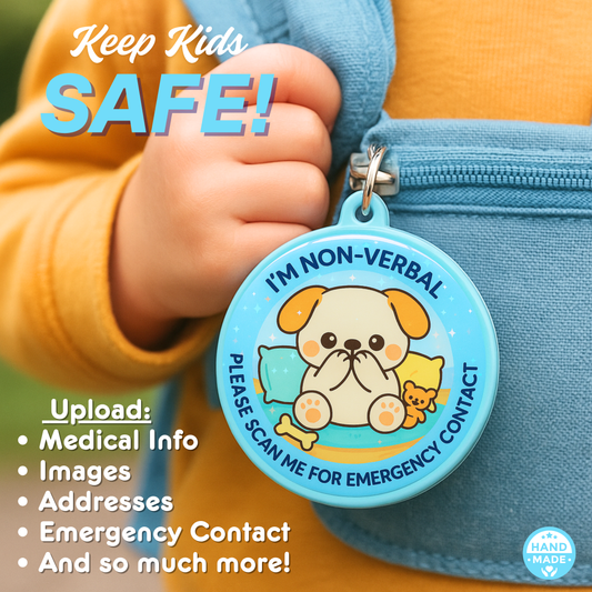 Non-Verbal Puppy | In Case Of Emergency | Emergency Contact For Kids | Lost | Scannable NFC Keychain