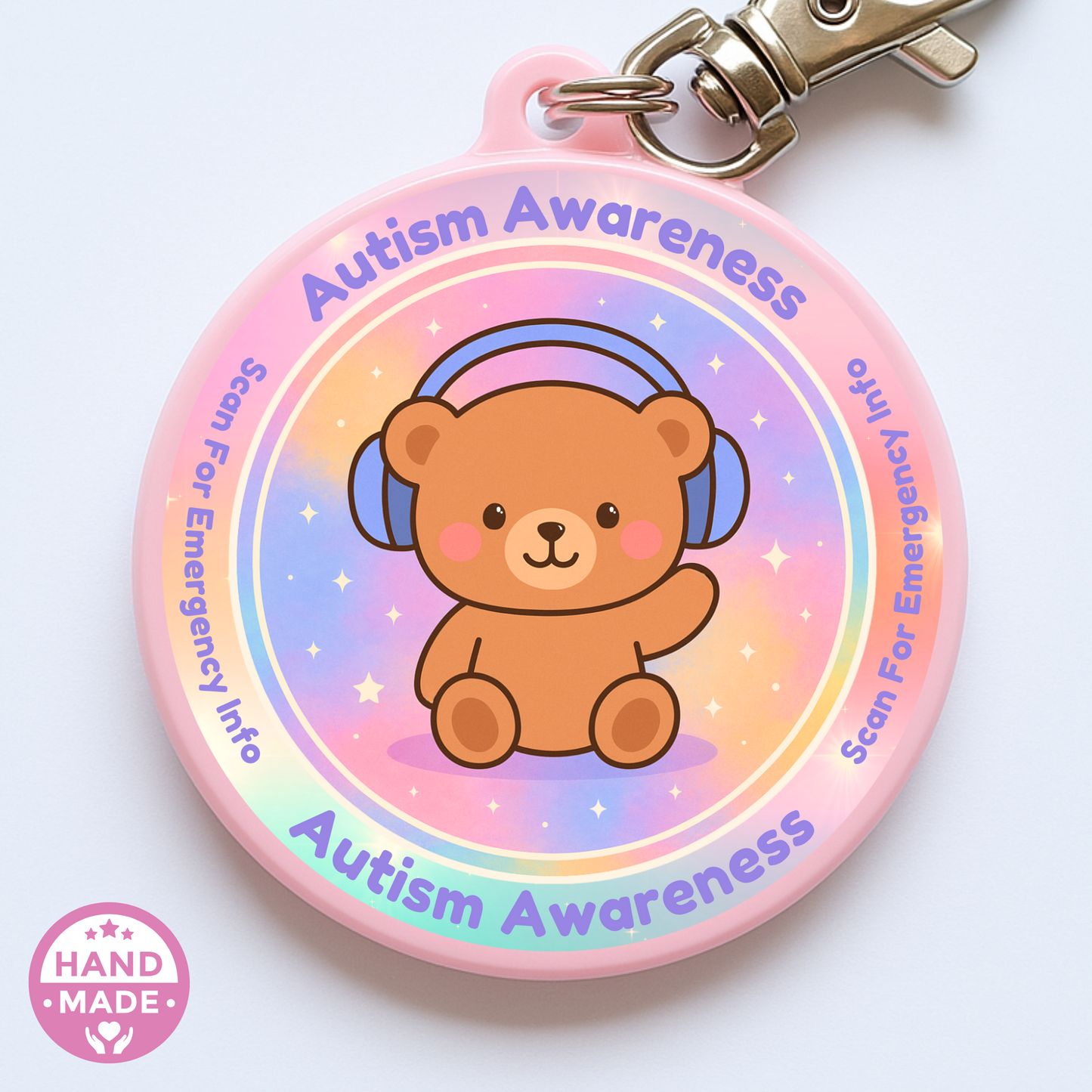 Autism Awareness Bear | In Case Of Emergency | Emergency Contact For Kids | Lost | Scannable NFC Keychain
