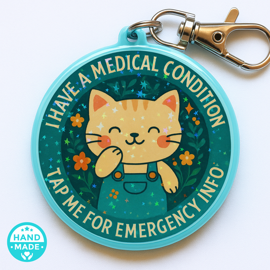 Teal Cat | Emergency Alert Scannable NFC Keychain