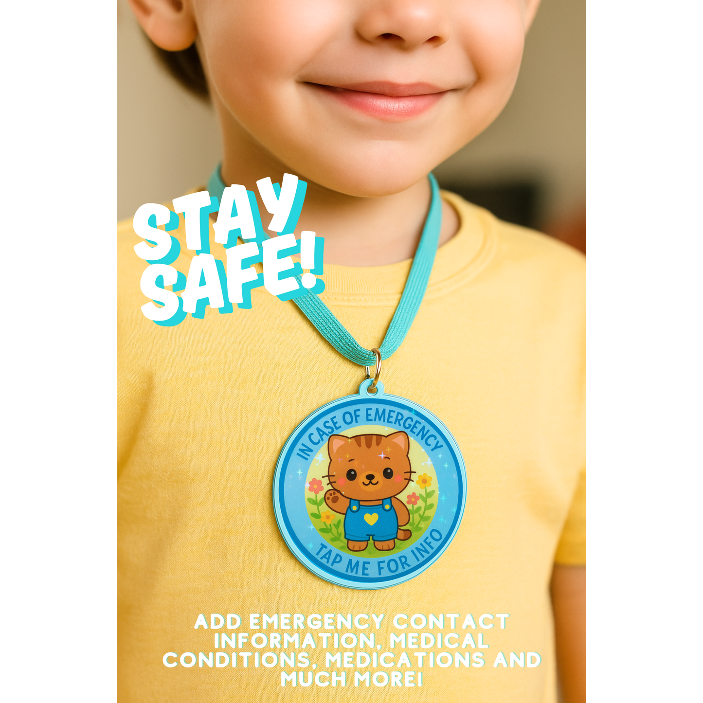 In Case Of Emergency Cat - Blue | In Case Of Emergency | Emergency Contact For Kids | Lost | Scannable NFC Keychain