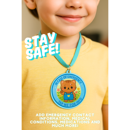 In Case Of Emergency Cat - Blue | In Case Of Emergency | Emergency Contact For Kids | Lost | Scannable NFC Keychain