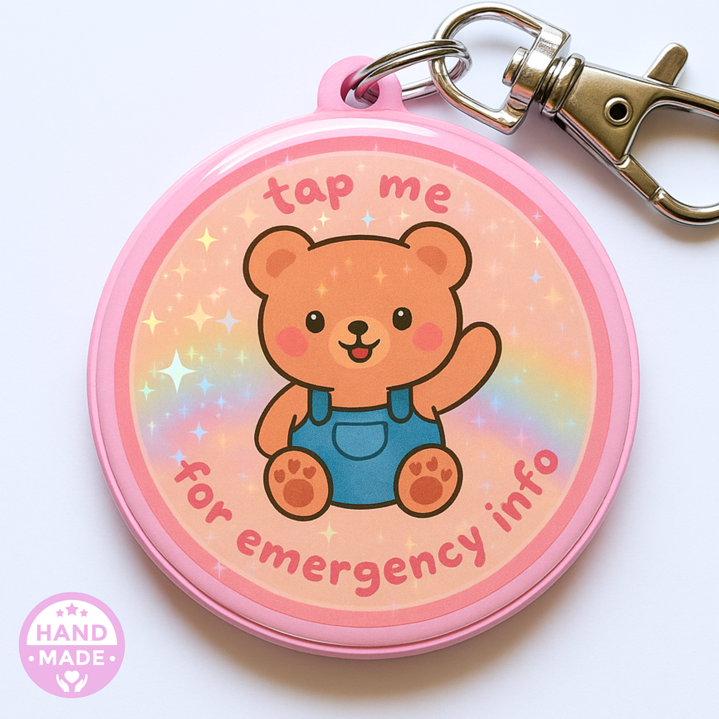 Rainbow Bear | In Case Of Emergency | Emergency Contact For Kids | Lost | Scannable NFC Keychain