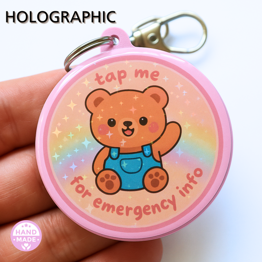 Rainbow Bear | In Case Of Emergency | Emergency Contact For Kids | Lost | Scannable NFC Keychain