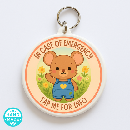In Case Of Emergency Mouse - Tan | In Case Of Emergency | Emergency Contact For Kids | Lost | Scannable NFC Keychain