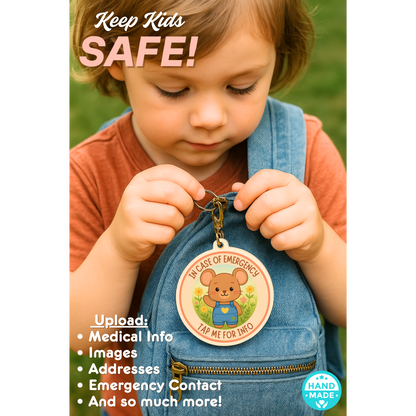 In Case Of Emergency Mouse - Tan | In Case Of Emergency | Emergency Contact For Kids | Lost | Scannable NFC Keychain