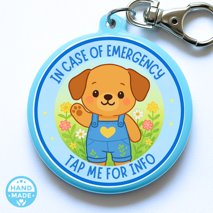 Puppy | In Case Of Emergency | Emergency Contact For Kids | Lost | Scannable NFC Keychain