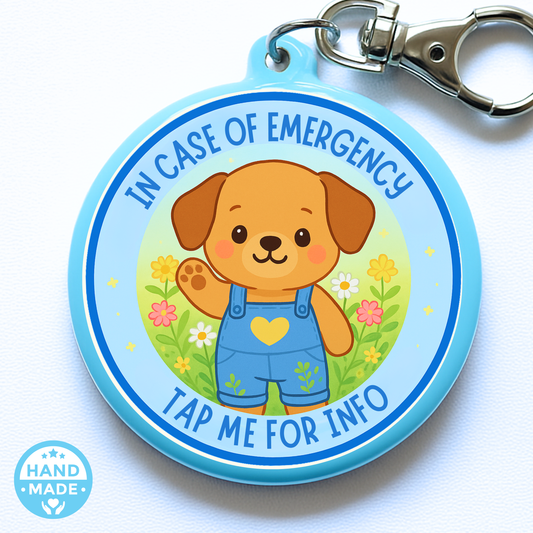 Puppy | In Case Of Emergency | Emergency Contact For Kids | Lost | Scannable NFC Keychain