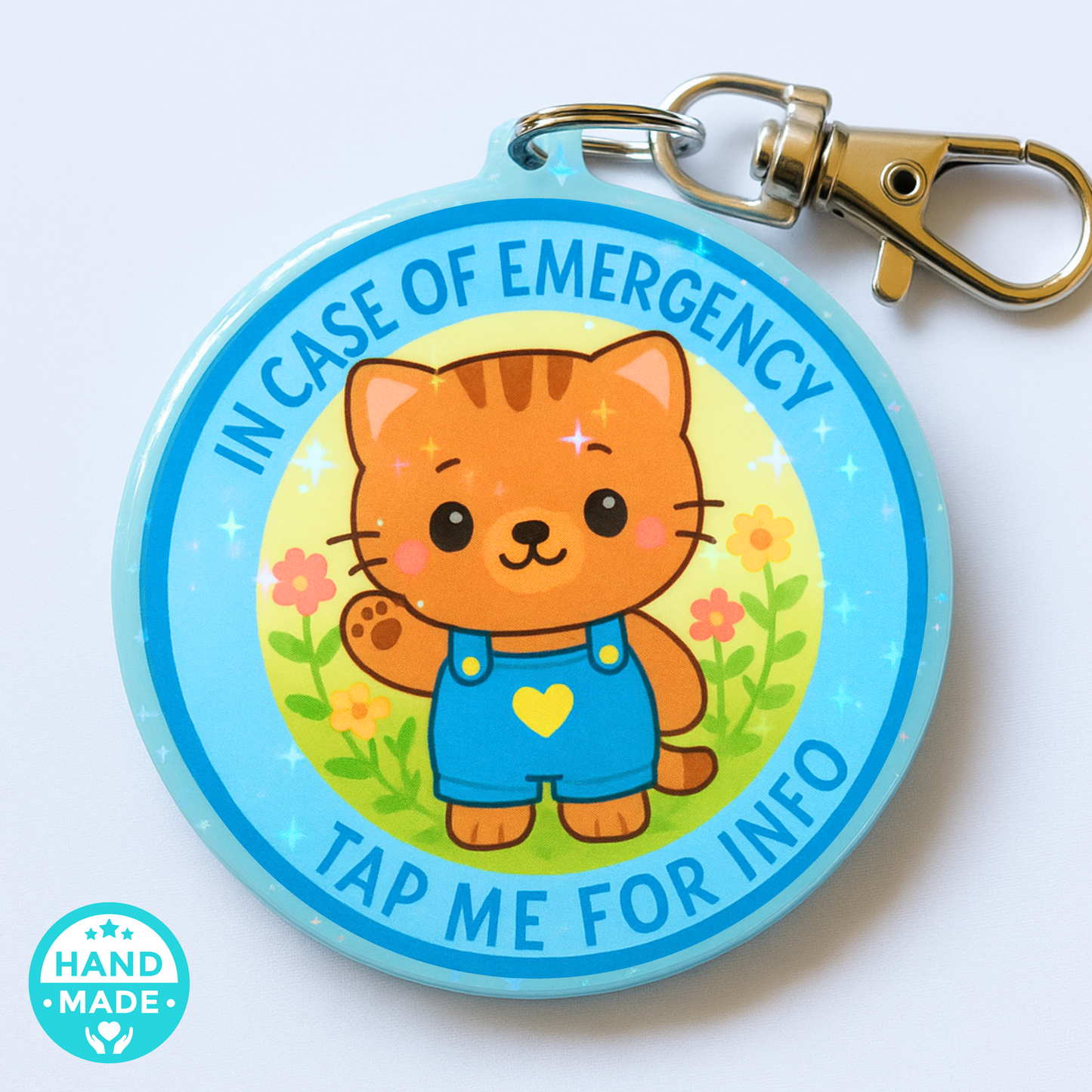 In Case Of Emergency Cat - Blue | In Case Of Emergency | Emergency Contact For Kids | Lost | Scannable NFC Keychain