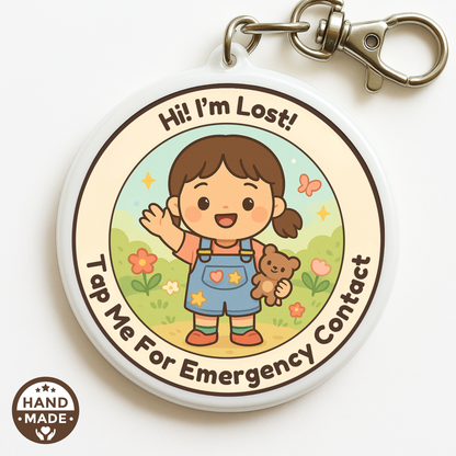 In Case Of Emergency Little Girl | In Case Of Emergency | Emergency Contact For Kids | Lost | Scannable NFC Keychain