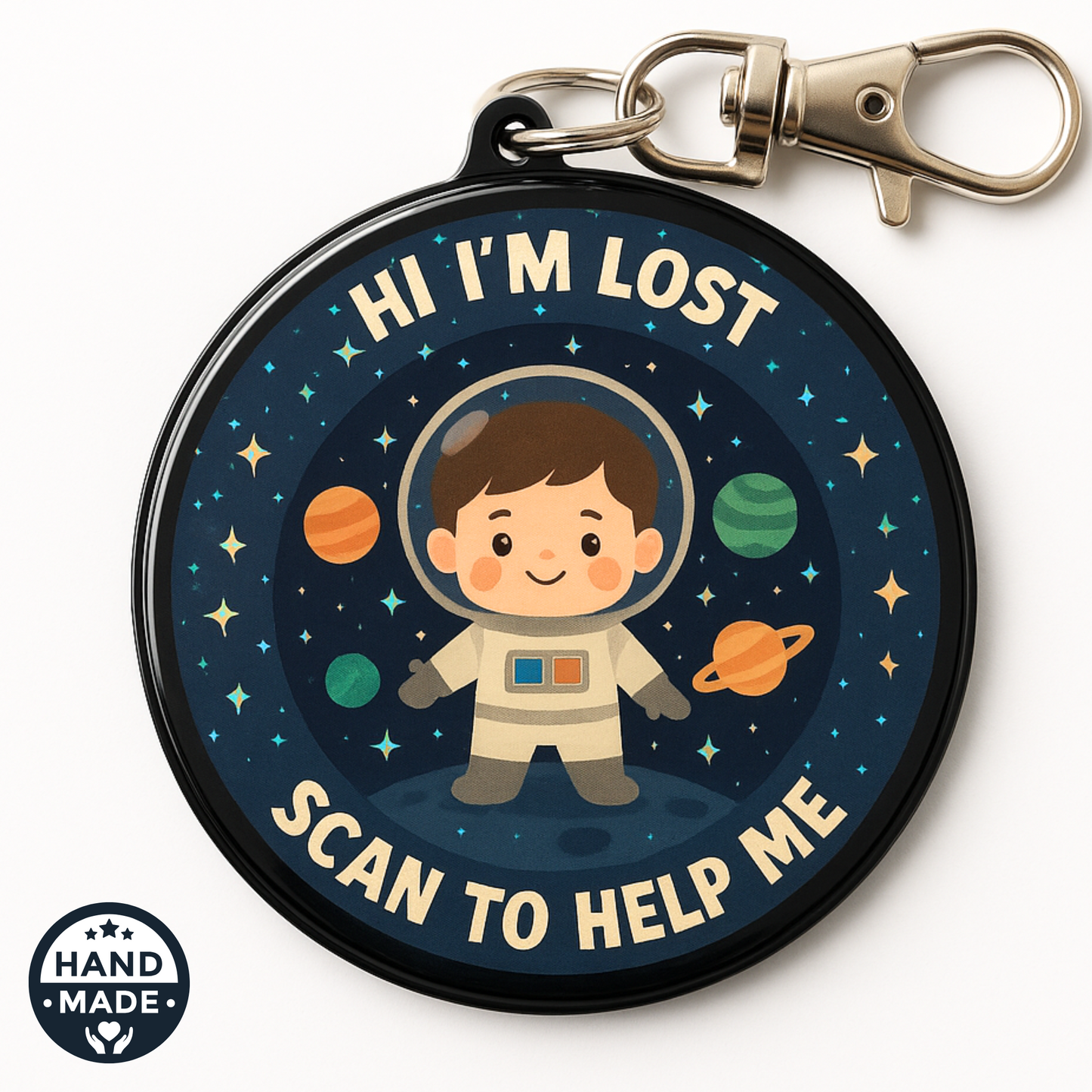 Astronaut In Space | In Case Of Emergency | Emergency Contact For Kids | Lost | Scannable NFC Keychain