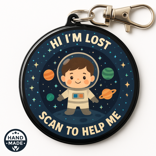 Astronaut In Space | In Case Of Emergency | Emergency Contact For Kids | Lost | Scannable NFC Keychain