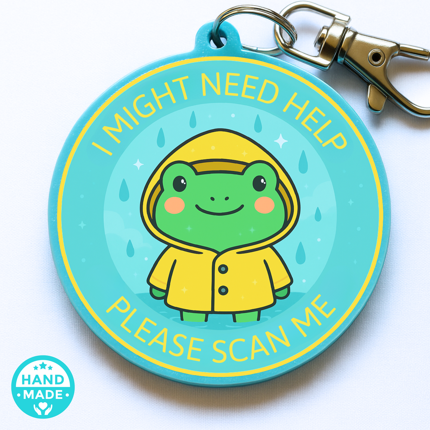 Froggy Rain Coat | In Case Of Emergency | Emergency Contact For Kids | Lost | Scannable NFC Keychain