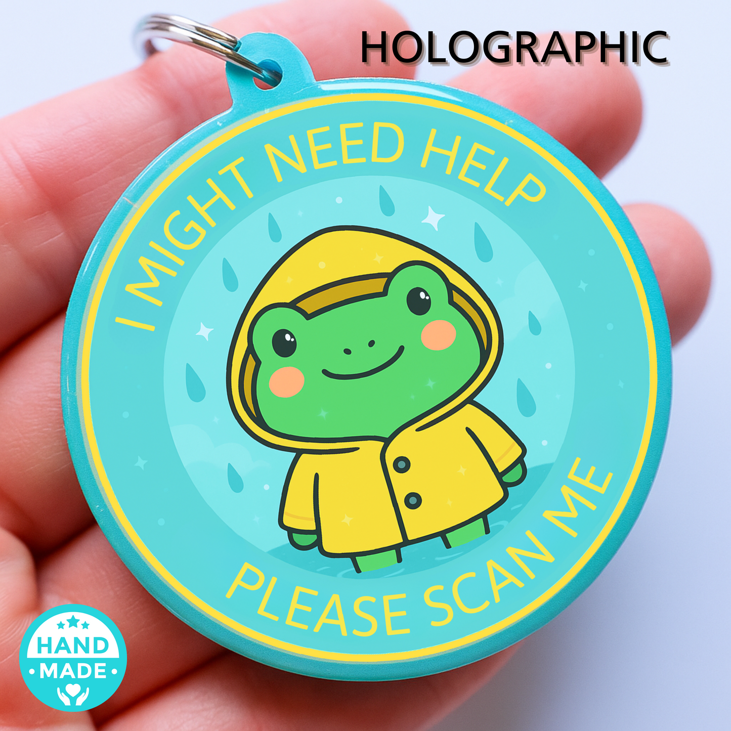 Froggy Rain Coat | In Case Of Emergency | Emergency Contact For Kids | Lost | Scannable NFC Keychain