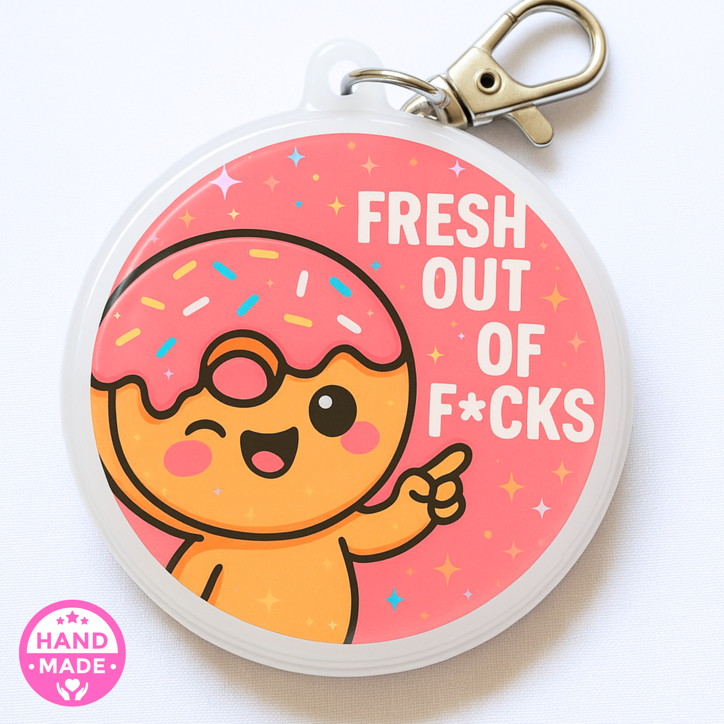 Sweetly Sarcastic Fresh Out Of Fucks Doughnut | Scannable NFC Keychain