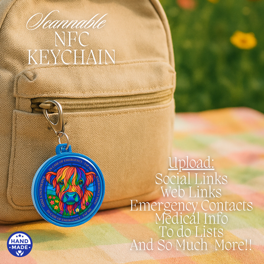 Highland Cow Stained Glass |  Emergency Alert Scannable NFC Keychain