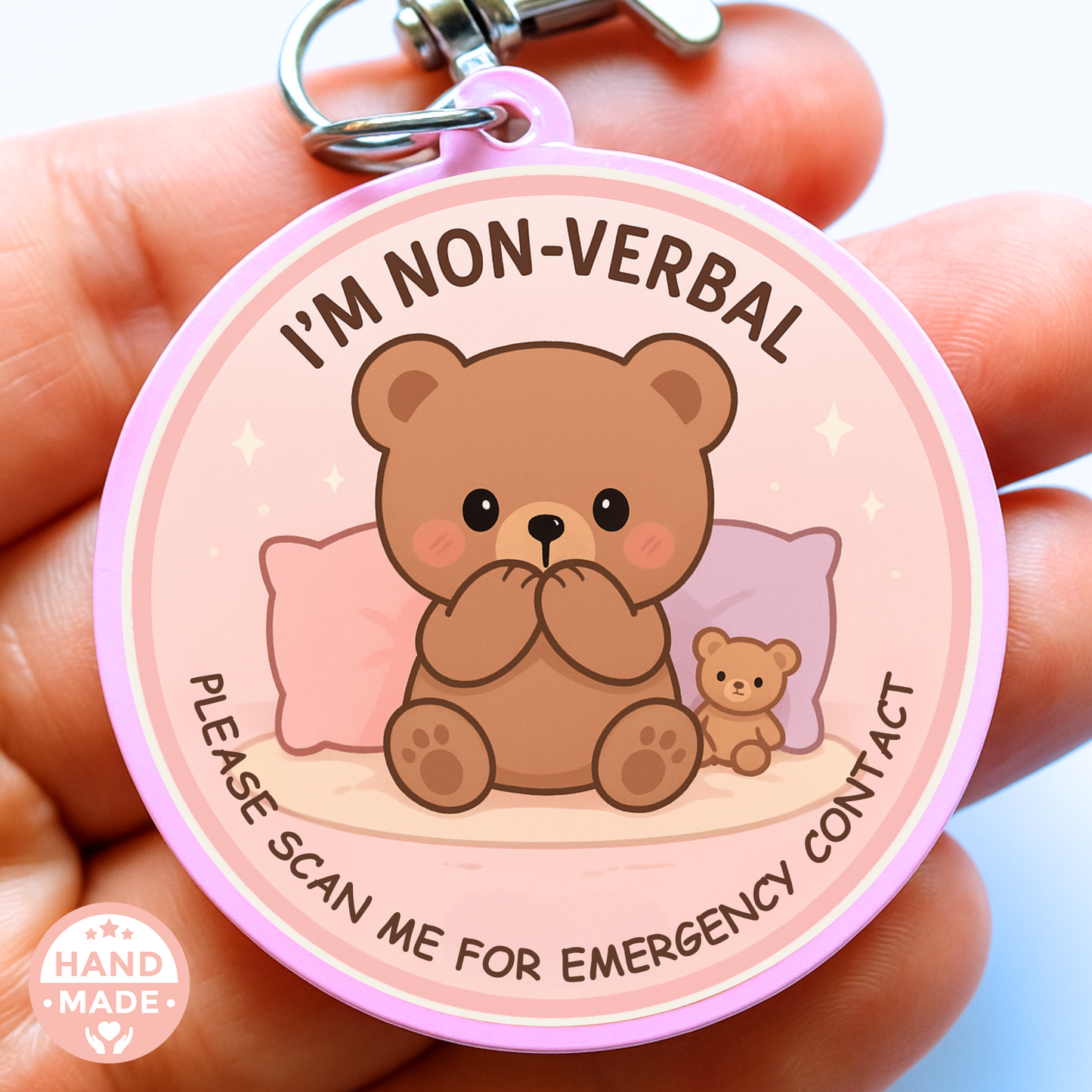 Non-Verbal Bear | In Case Of Emergency | Emergency Contact For Kids | Lost | Scannable NFC Keychain