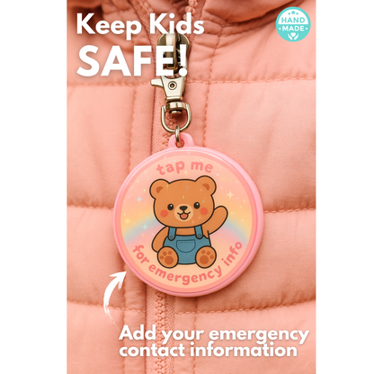 Rainbow Bear | In Case Of Emergency | Emergency Contact For Kids | Lost | Scannable NFC Keychain