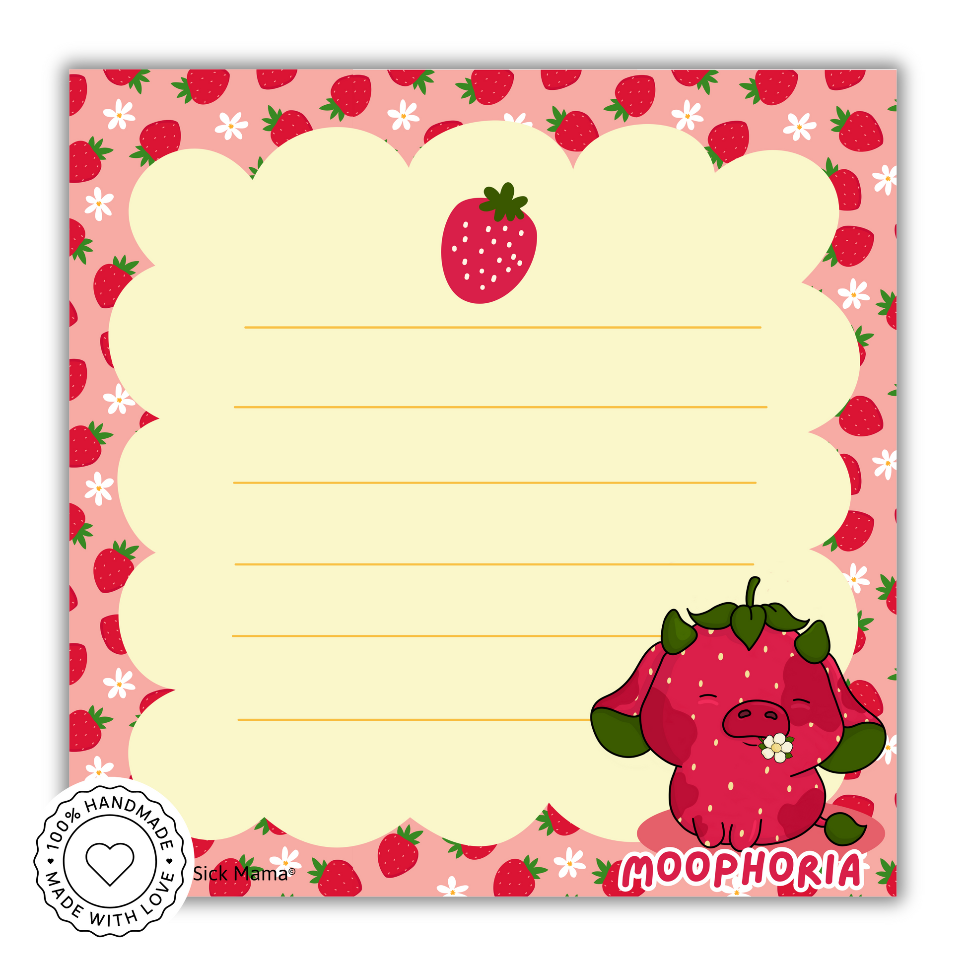 Summer Strawberry Moo  - Cute Kawaii Cow Mini Memo Notepad