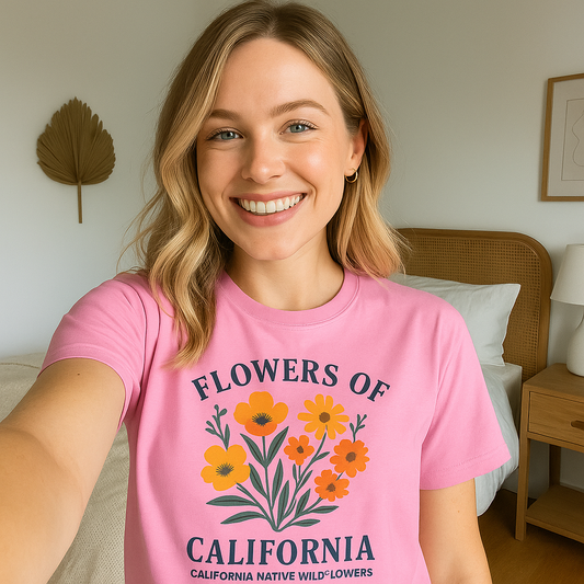 Flowers Of California | Vintage Style Floral Sensory Friendly T-shirt For Men And Women