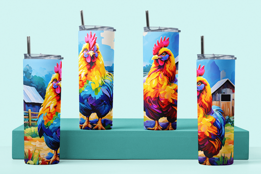 Rainbow Chickens Five | Rainbow Pastures Multicolour Animals |  Anti Slip Thermal Tumbler