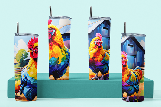 Rainbow Chickens Three | Rainbow Pastures Multicolour Animals |  Anti Slip Thermal Tumbler