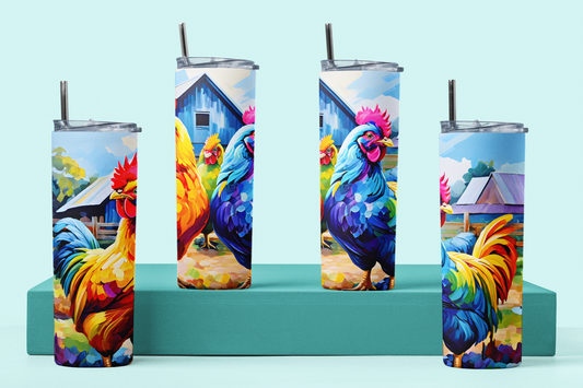 Rainbow Chickens Two | Rainbow Pastures Multicolour Animals |  Anti Slip Thermal Tumbler
