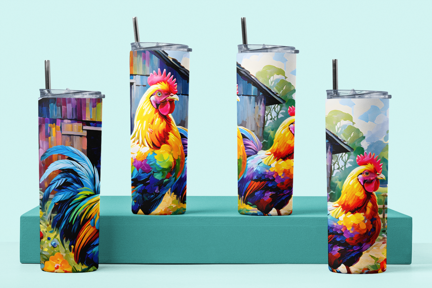 Rainbow Chickens One | Rainbow Pastures Multicolour Animals |  Anti Slip Thermal Tumbler