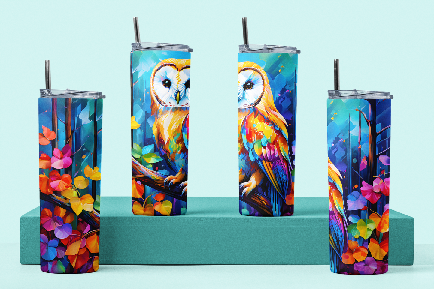 Rainbow  Owl Seven | Rainbow Pastures Multicolour Animals |  Anti Slip Thermal Tumbler