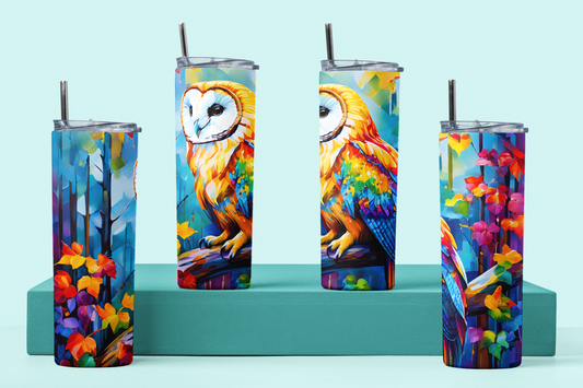 Rainbow  Owl Five | Rainbow Pastures Multicolour Animals |  Anti Slip Thermal Tumbler